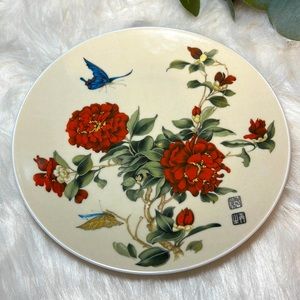 Vintage JWK Bavarian Western Germany Plate Asian Flowers & Butterflies